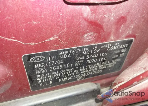 2004 Hyundai Santa Fe Gls из США, поврежденный, VIN KM8SC73D34U747058